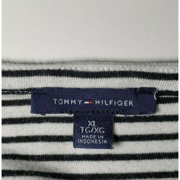Tommy Hilfiger White Black Striped Boat Neck Top Tee XL EUC - Picture 3 of 6